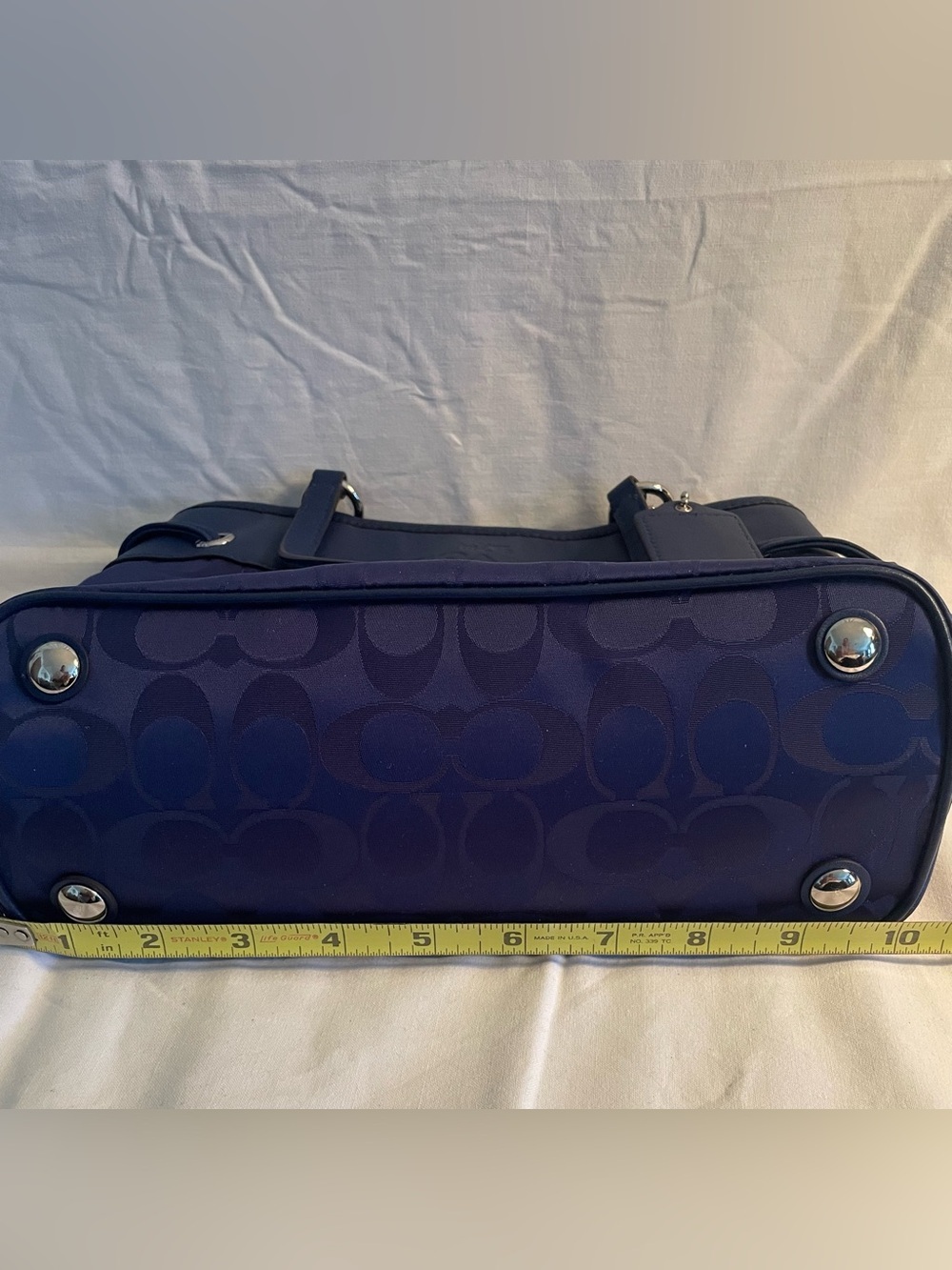 Coach Blue Signature Shoulder Purse / Hand Bag with Leather Trim - Picture 10 of 15